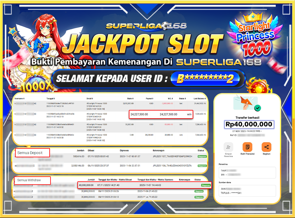 SUPERLIGA168 JACKPOT STARLIGHT PRINCESS 1000 Rp.40,000,000-LUNAS